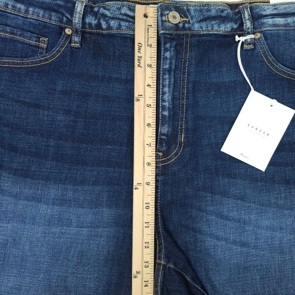KanCan Denim Shorts Womens Size 3XL High Rise Dark Wash Stretch Frayed Hem NEW - Picture 4 of 16
